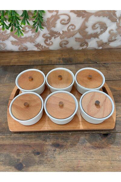 Bahar Home Round Breakfast Set with Wooden Tray 6 Pieces