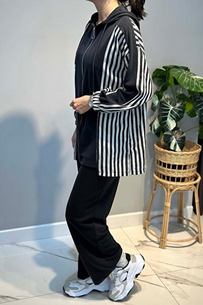 Lale Butik Striped Detail Trouser Suit 70081 Anthracite