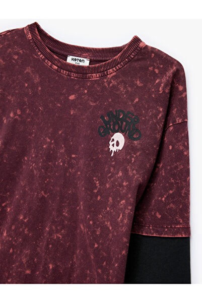 Koton Cotton Long Sleeve Crew Neck Printed Oversized T-Shirt