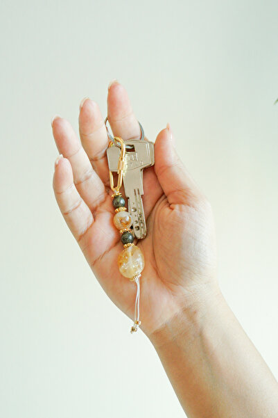Orenda Design Abundance and Prosperity Natural Stone Keychain / Citrine - Pyrite