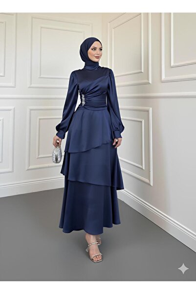 STİLZERAFET YANDAN TAŞLI KAT KAT SATEN ABİYE