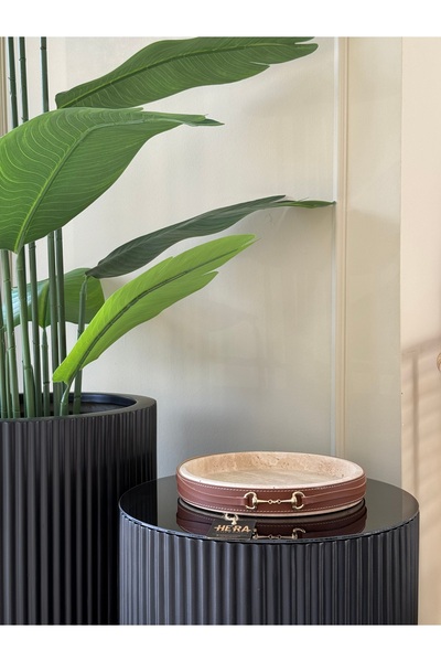 HERA DEKOR Leather Detail Travertine Tray
