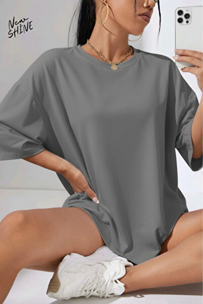 New Shine Neimprimat supradimensionat Unisex tricou