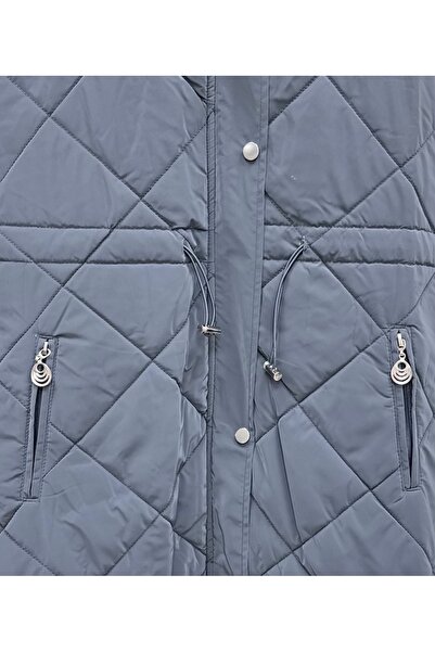 BENAHOLL Belola Hooded Fur Lined Waist-Tightening Hidden Zipper Quilted Coat-En2024 Anthracite