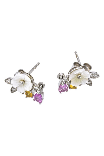 Gold 14K Earrings with Diamonds and Sapphires