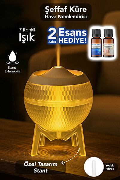 mimtec Şeffaf Küre Hava Nemlendirici - 350 ml Işıklı Buhar Makinesi Aroma Dif...