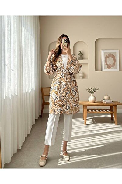 MissRunin Beli Bağlamalı Etnik Desen Modal Kimono