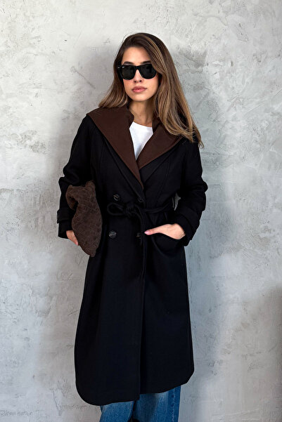 ModaPlaza Women's Hooded Long Cashmere Coat 99692