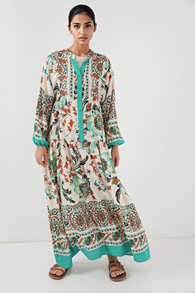 Hiccup Bdart Buttoned V-Neck Patterned Maxi Dress