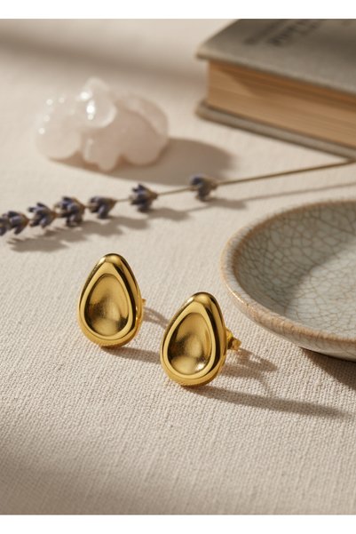 Cosmia Shine Minimalist Drop Model Gold Color Stainless Steel Earrings