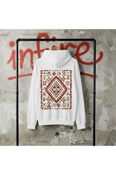 Infire clothing Unısex Oversize Kilim Etnik Desenli Baskıı Hoodie