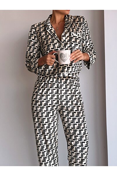 Elia Swimwear Ferrara Black and White Velvet Women's Pajama Set