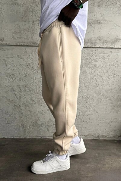 MADZEYMODA Ανδρικό παντελόνι αθλητικό ελαστικό 3-κλων Σ επένδυση fleece Χλωρομπεζ KE-7028