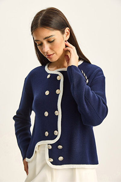 Bianco Lucci Women's Gold Button Detailed Asymmetrical Cut Knitwear Cardigan 60285004