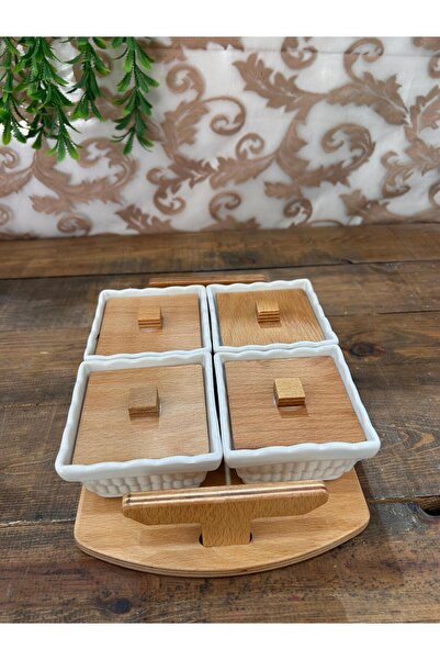 Bahar Home Square Breakfast Set of 4 with Wooden Trays