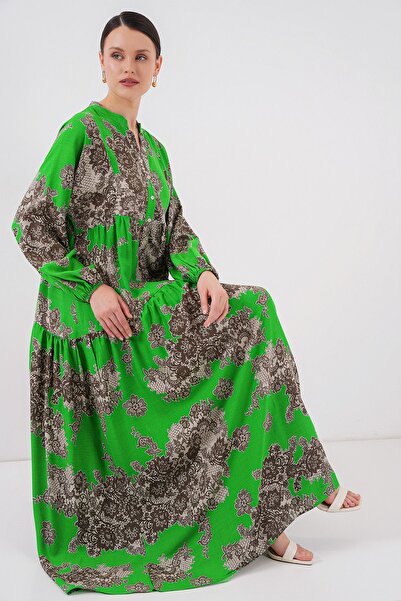Hiccup Bdart Buttoned V-Neck Patterned Maxi Dress