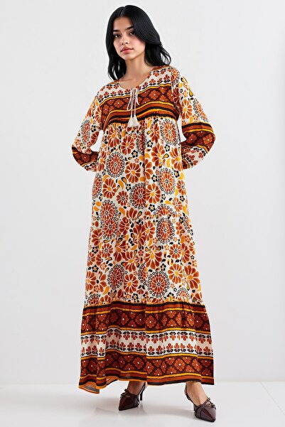 Hiccup Bdart Tie-Up Patterned Maxi Dress