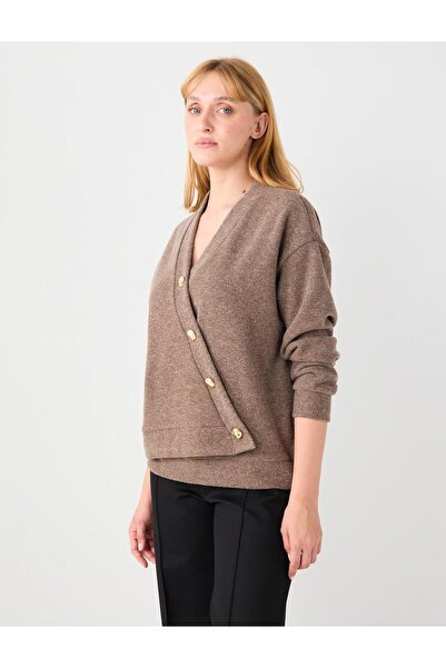 Jimmy Key Mink Relaxed Fit Soft Textured V-Neck Knitted Cardigan