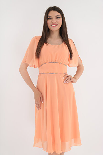 Vanessa Line RO Peach-pink wrap dress with silver beads at the waist