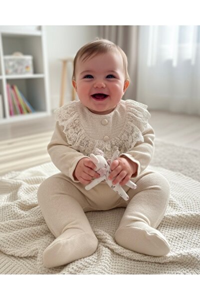 Florijee Somon Geniş Dantel Detaylı Kız Bebek Tulumu