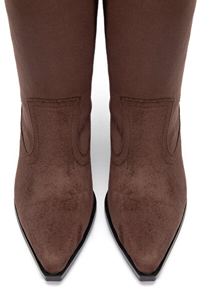 DENORA Brown Matte Suede Flat Pointed Toe Riding Western Cowboy Boots