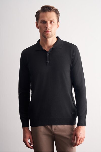 İmza Black Polo Neck Pocketless Comfort Fit Classic Cotton Knitwear Sweater 1012255007