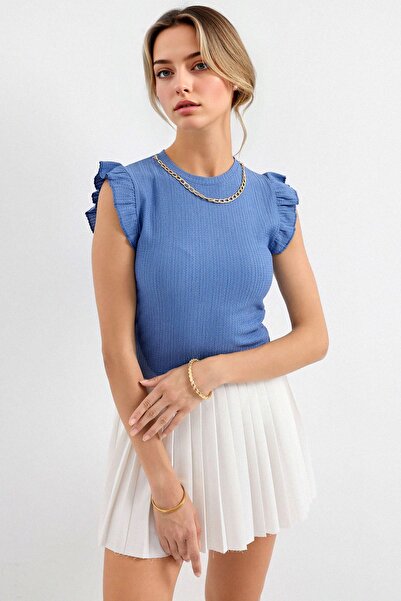 Hiccup Bdart Embroidered Textured Round Neck Blouse