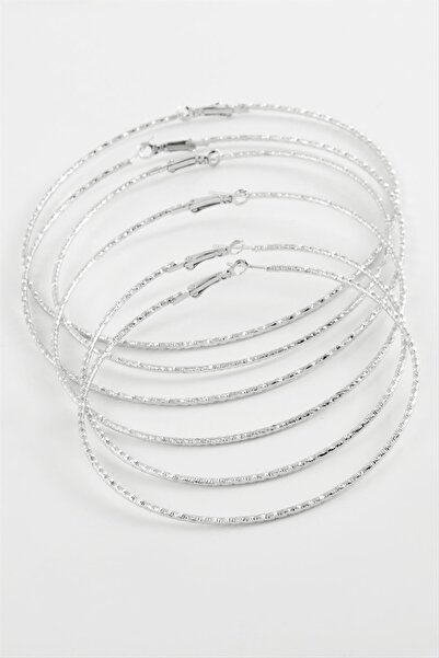 ZERO LAND Nrtmsa Striped Metal Hoop Earrings 6 (174313) Pieces-Silver Color