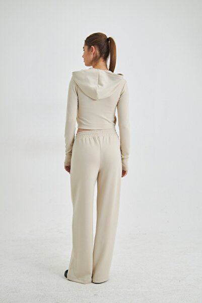 The Champ Clothing Women's Custom Made Modal Fabric Double Zipper Hooded Cardigan Beige