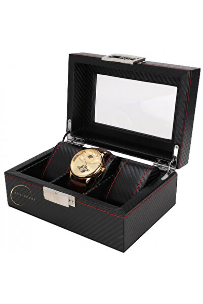 AVA-STARS Cutie de depozitare pentru 3 ceasuri, exterior din fibră de carbon,...