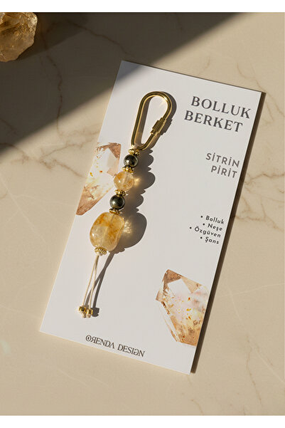 Orenda Design Abundance and Prosperity Natural Stone Keychain / Citrine - Pyrite