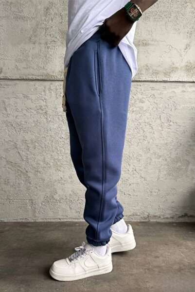 MADZEYMODA Ανδρικό παντελόνι αθλητικό παντελόνι με λάστιχο 3 νήματα Ş επένδυση fleece Μπλε ναυτικό παντελόνι KE-7028