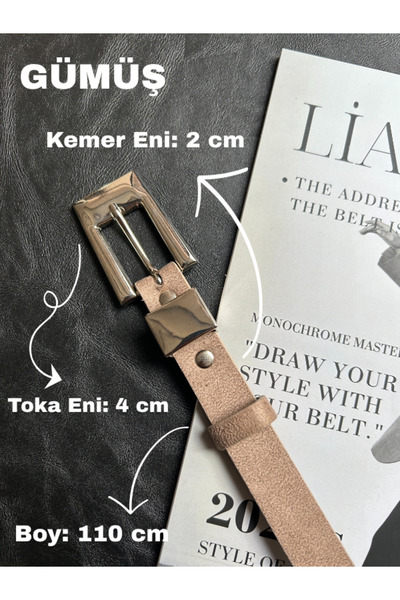 LİA KEMER Cadence U Patterned Suede Women's Silver Buckle Belt Jacket Belt Dress Belt Trouser Belt