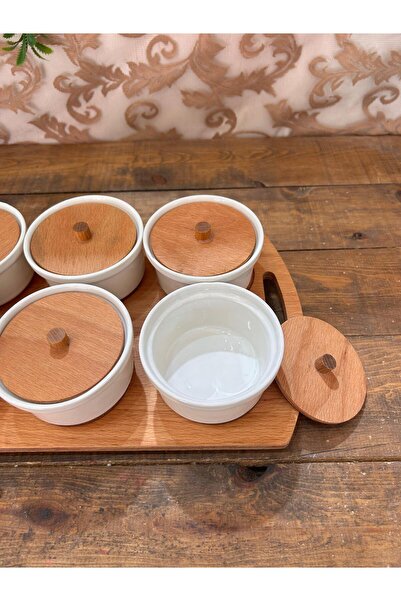 Bahar Home Round Breakfast Set with Wooden Tray 6 Pieces