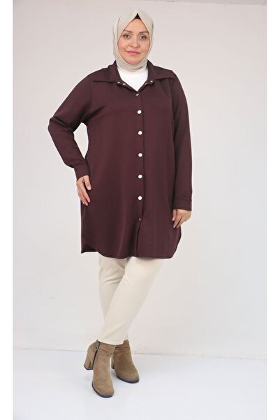 Eslina 58168 Plus Size Men's Collared Snap Fastener Modal Tunic - Brown