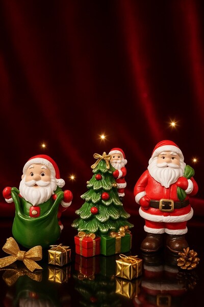 Lexi Bella YeniYıl Ruhunu Yansıtan 3’lü Yılbaşı Noel Baba Biblo Seti Masa Fig...