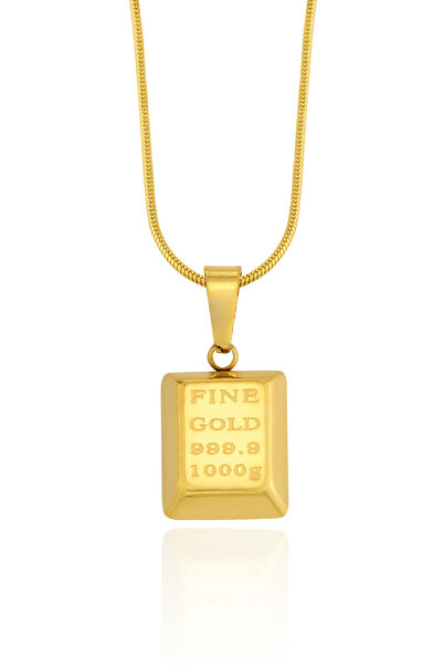 Cosmia Shine Altın Külçe Tasarımlı Paslanmaz Çelik Kolye - 999 Gold Bar Model