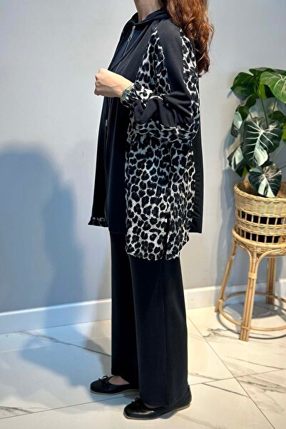Lale Butik Leopard Pattern Detail Trouser Suit 70081-1 Anthracite
