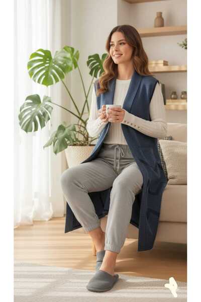 güncüoğlu Knitted Vest Without Sleeves in Knee Length