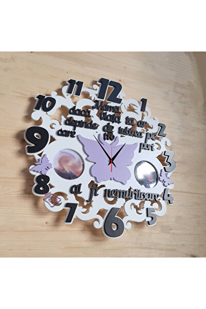 damoro Ceas de perete cu 2 rame foto,Cadou Pentru Mama,model Fluture,Lemn,alb...