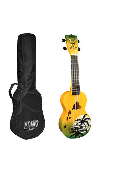 Mahalo MD1HAGNB – Set ukulele sopran Designer Series, Hawaii Green-Yellow Burst, cu husă