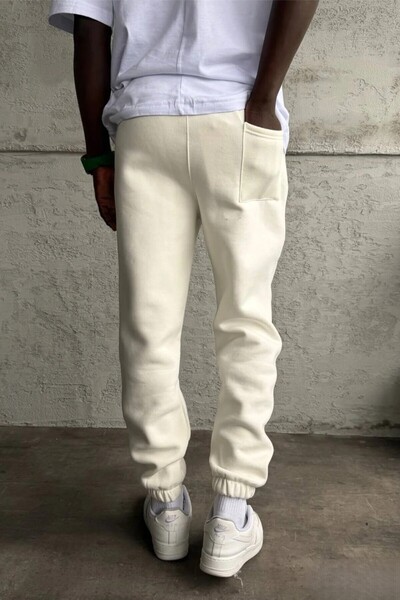 MADZEYMODA Ανδρικό ελαστικό παντελόνι 3 νήματα Ş επένδυση fleece Λευκό παντελόνι KE-7028