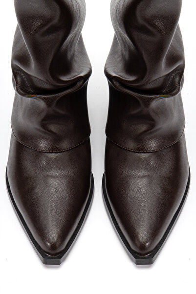 DENORA Brown Matte Leather Pointed Toe Flat Trousers Boots