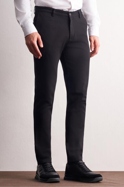 İmza Black Side Pocket Straight Leg Cotton Slim Fit Chino Casual Trousers 1003255161