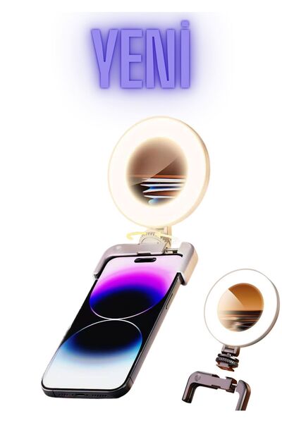Asfal Telefon Üstü Şarjlı LED Selfie Işığı – Soğuk/Sıcak Ayarlı, Kompakt, Aynalı, 12.2cm Büyük Tasarım