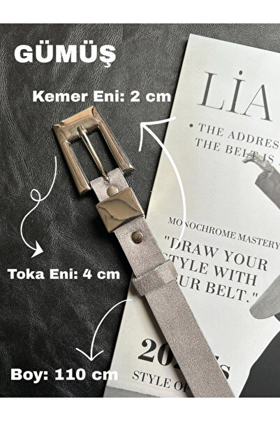 LİA KEMER Cadence U Patterned Suede Women's Silver Buckle Belt Jacket Belt Dress Belt Trouser Belt