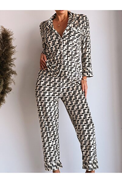 Elia Swimwear Ferrara Black and White Velvet Women's Pajama Set