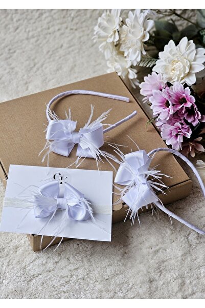 çiğdem kaya design طقم تاج للأم والأخ الأكبر والطفل مع فيونكة بيضاء وريش