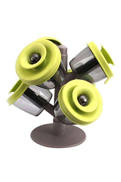 Fine Life طقم برطمانات توابل مع رف من 6 قطع - رمادي/أخضر/شفاف