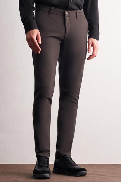İmza Khaki Side Pocket Straight Leg Cotton Slim Fit Chino Casual Trousers 1003255160
